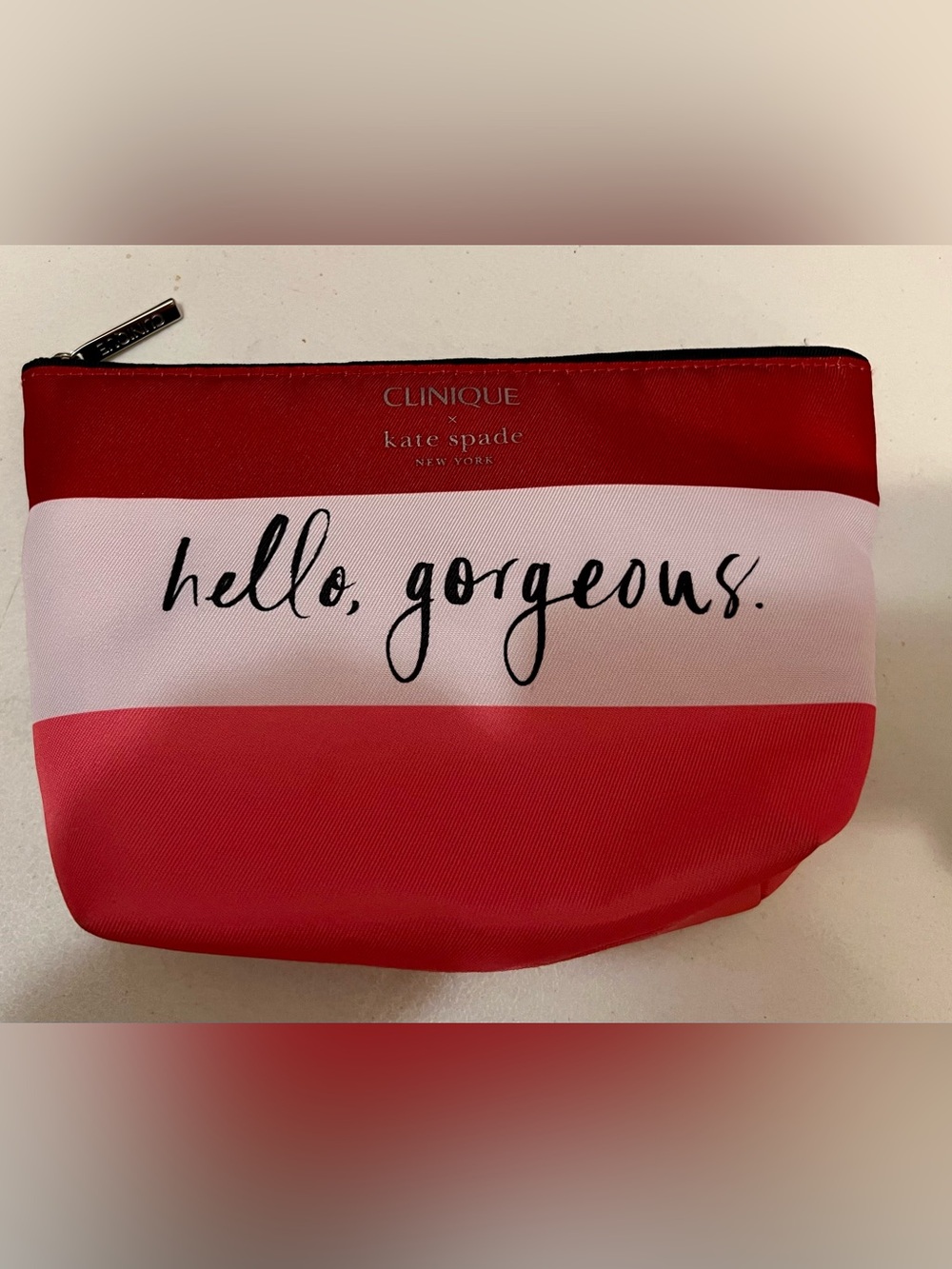 Clinique x kate spade Red and White Striped Cosmetic Pouch
